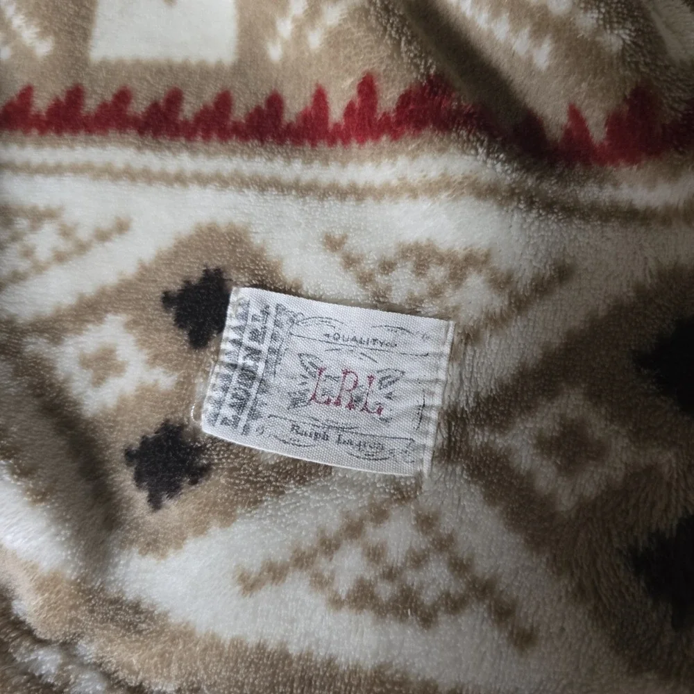 Lauren Ralph Lauren Home Southwestern Aztec Plush Throw‎ Blanket Tan Red 57x71